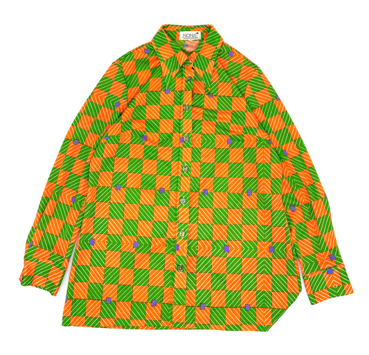Plaid pattern metal button L/S shirts